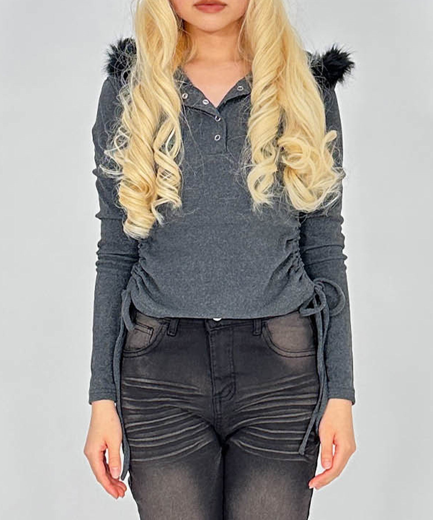 ファー付きフードピチスウェットトップス