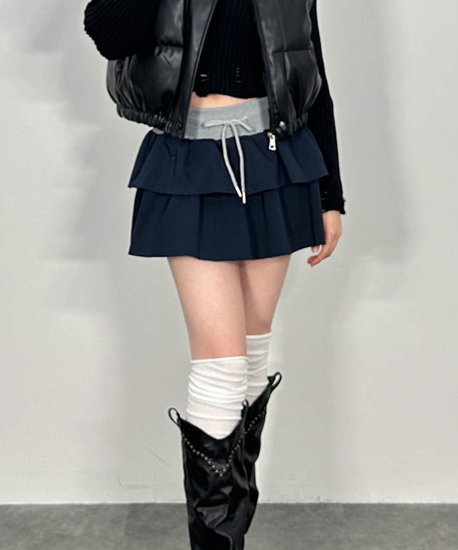 バイカラーフリルスウェットミニスカート