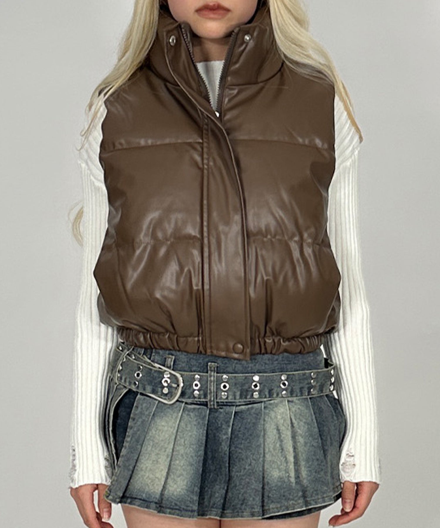 合皮レザーダウンベスト