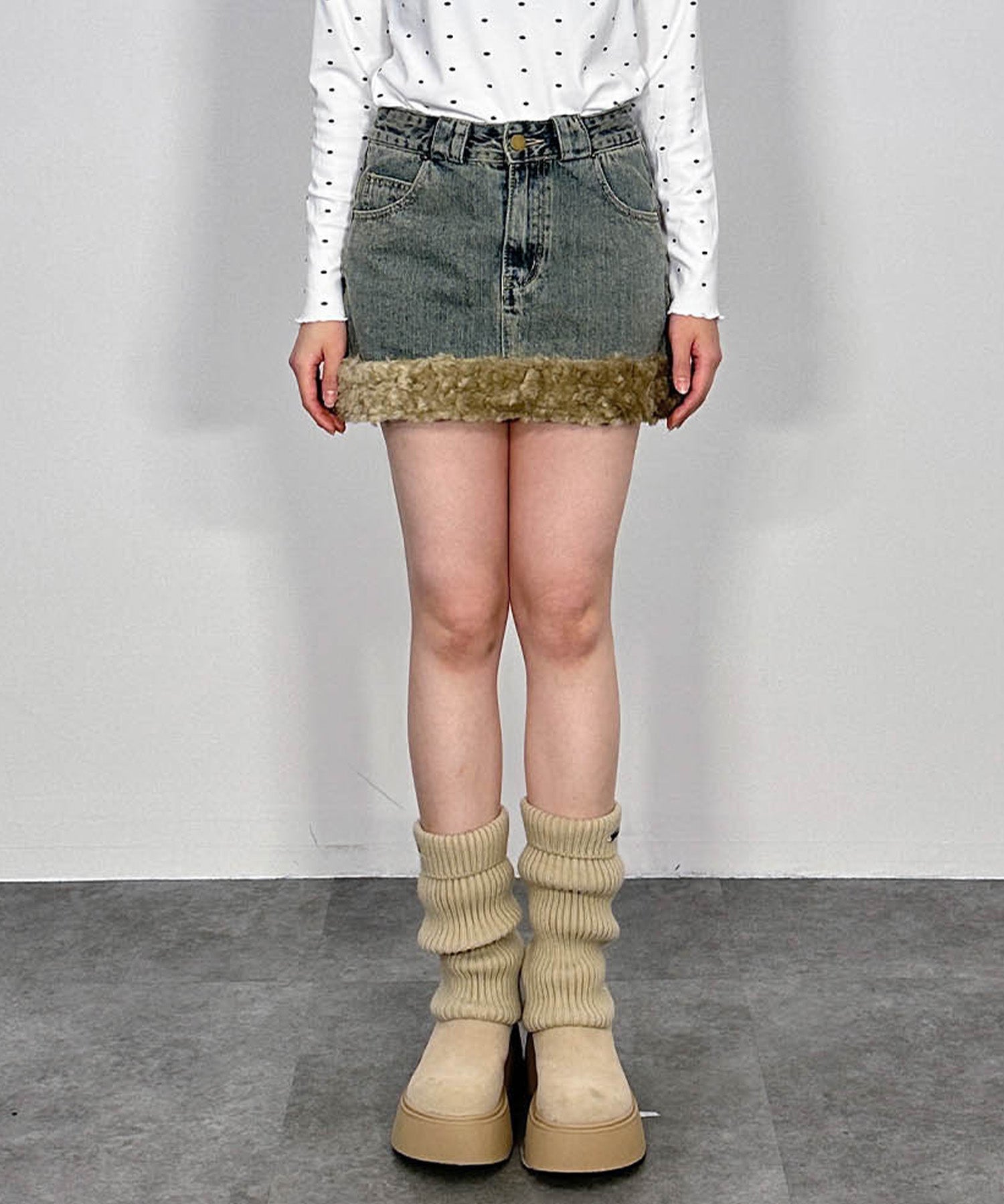 プードルデニムミニスカート