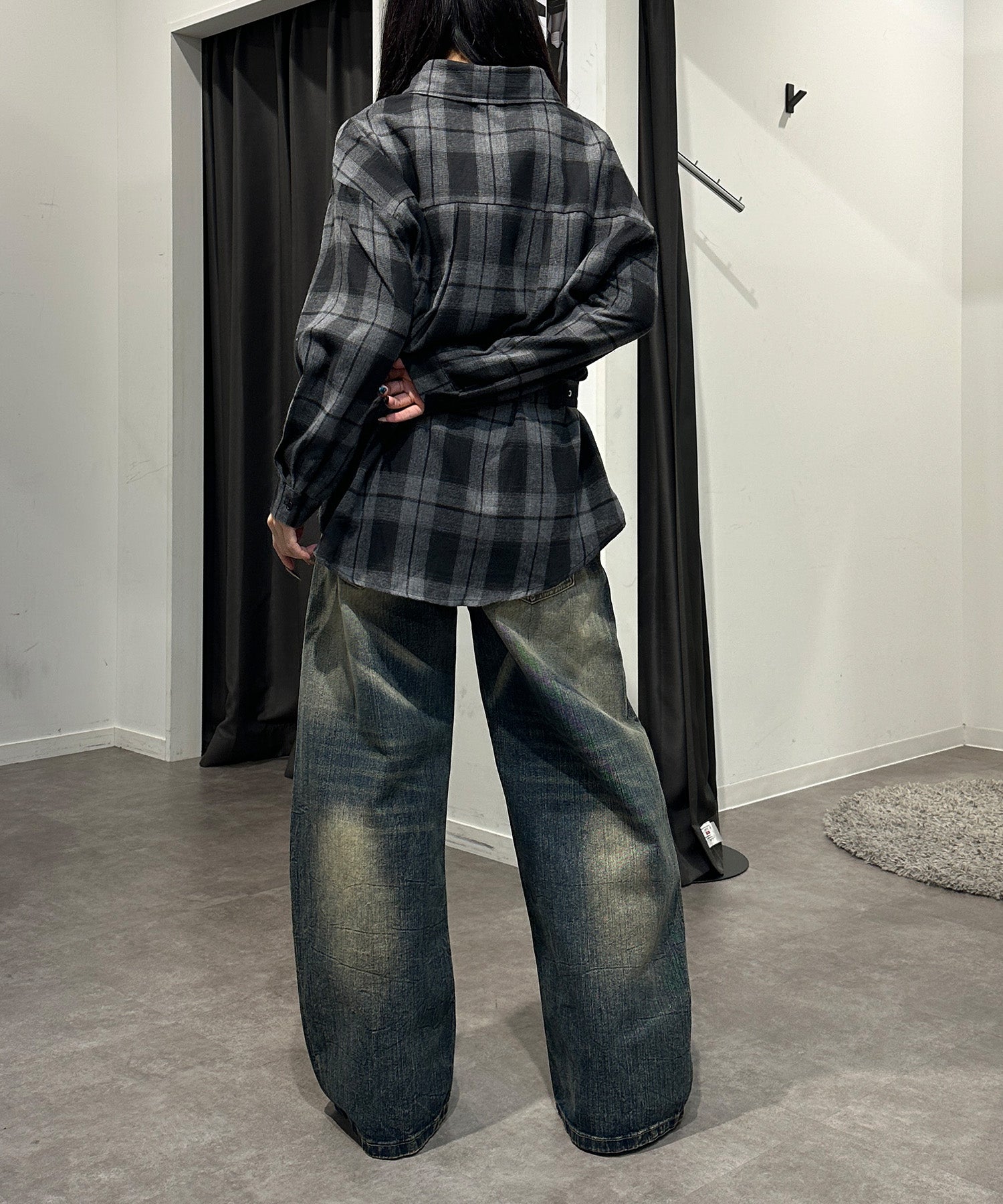 ベルトチェックシャツ