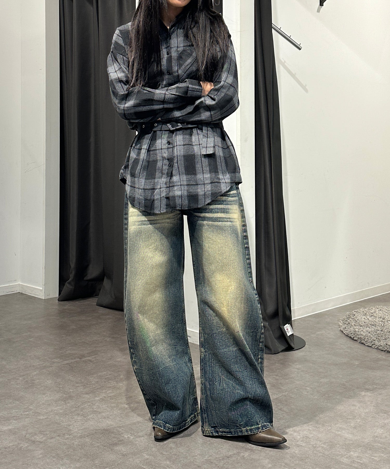 ベルトチェックシャツ