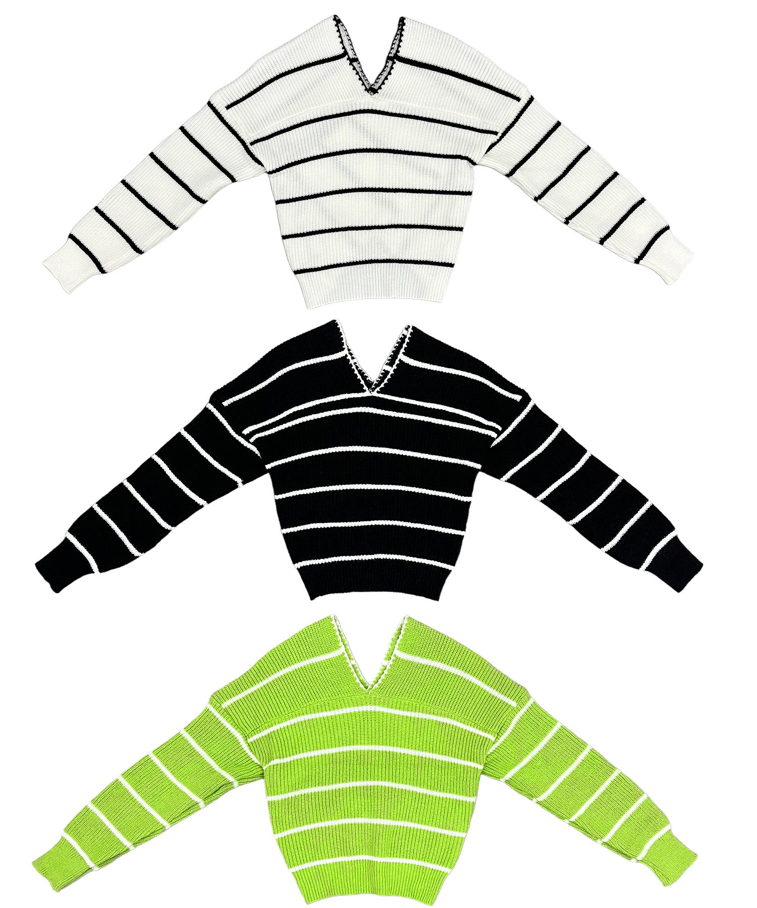 クロスオフショルストライプニット