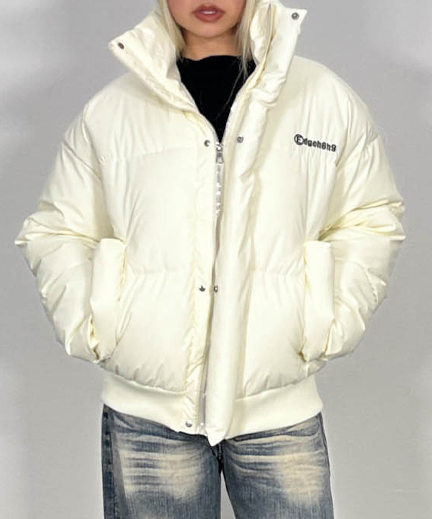 PUレザーコットンダウンジャケット