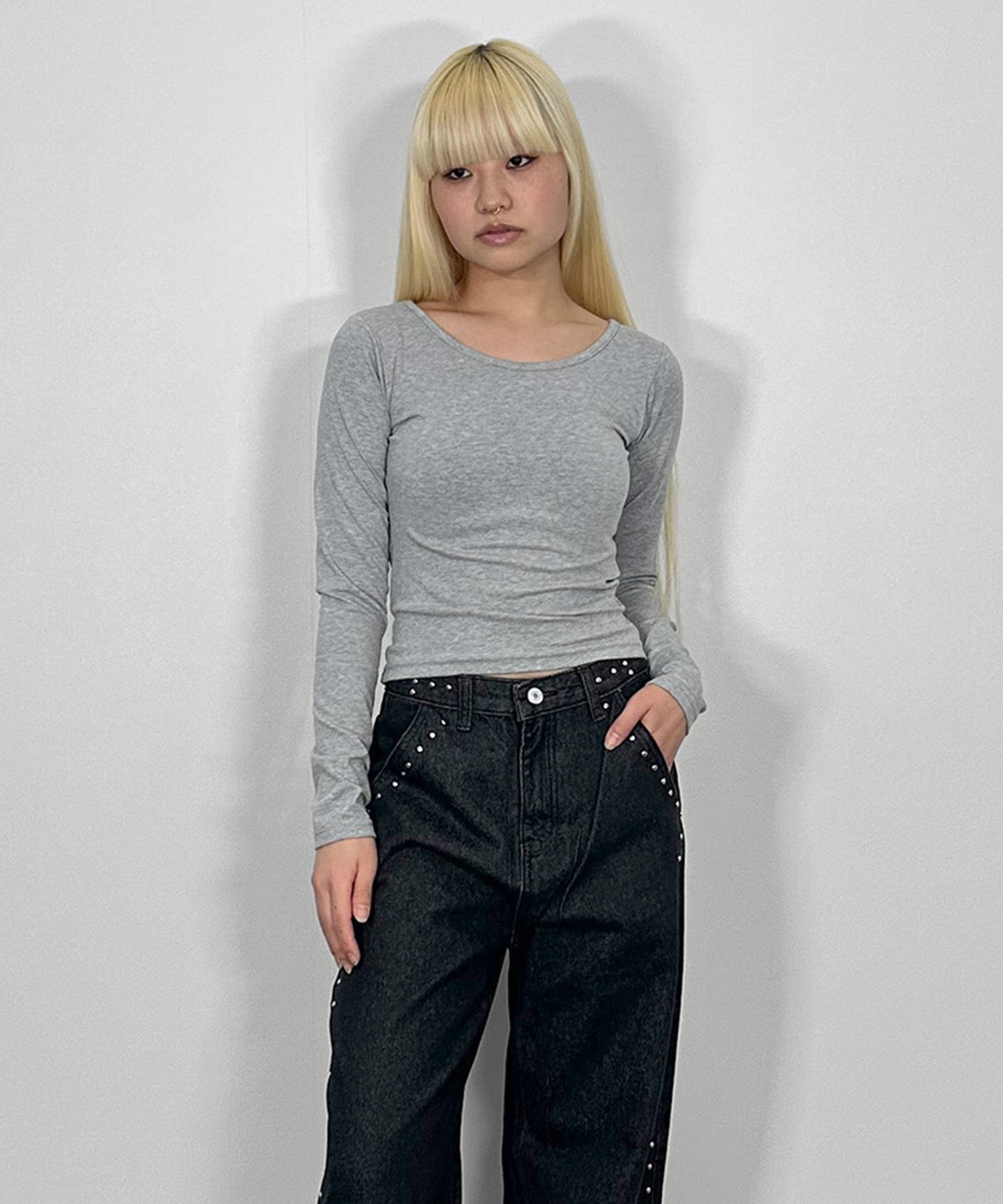 バックダブルストラップロングTシャツ