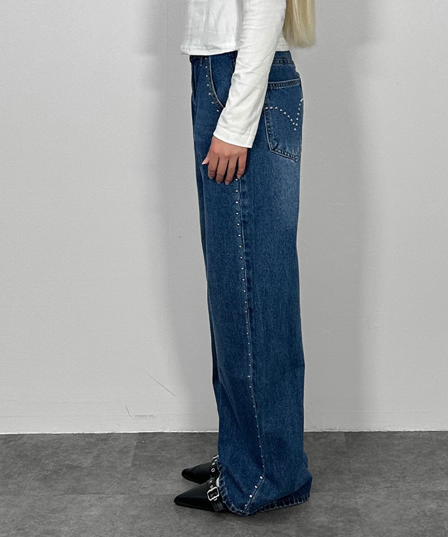 アイレットストレートデニムパンツ