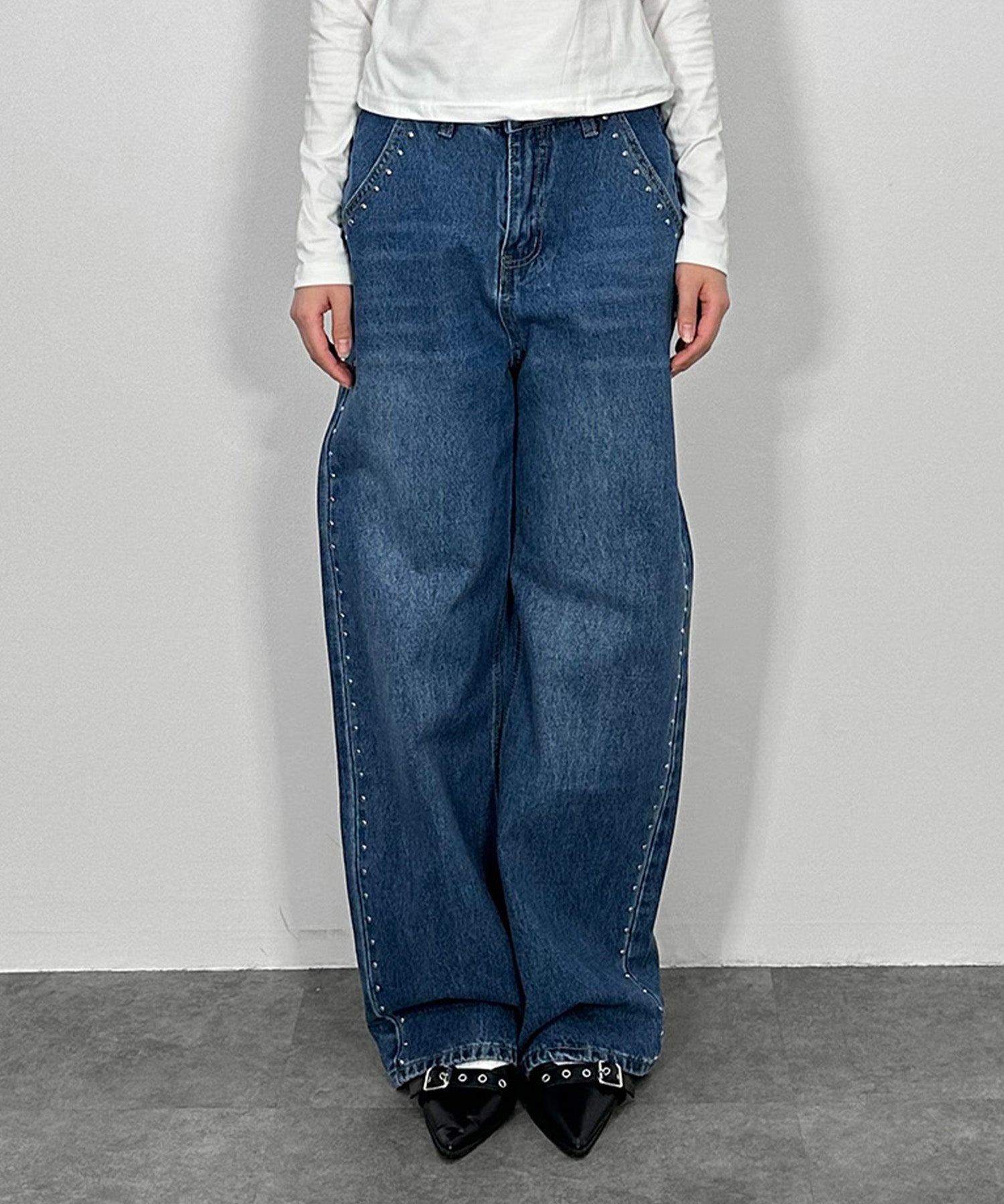 アイレットストレートデニムパンツ