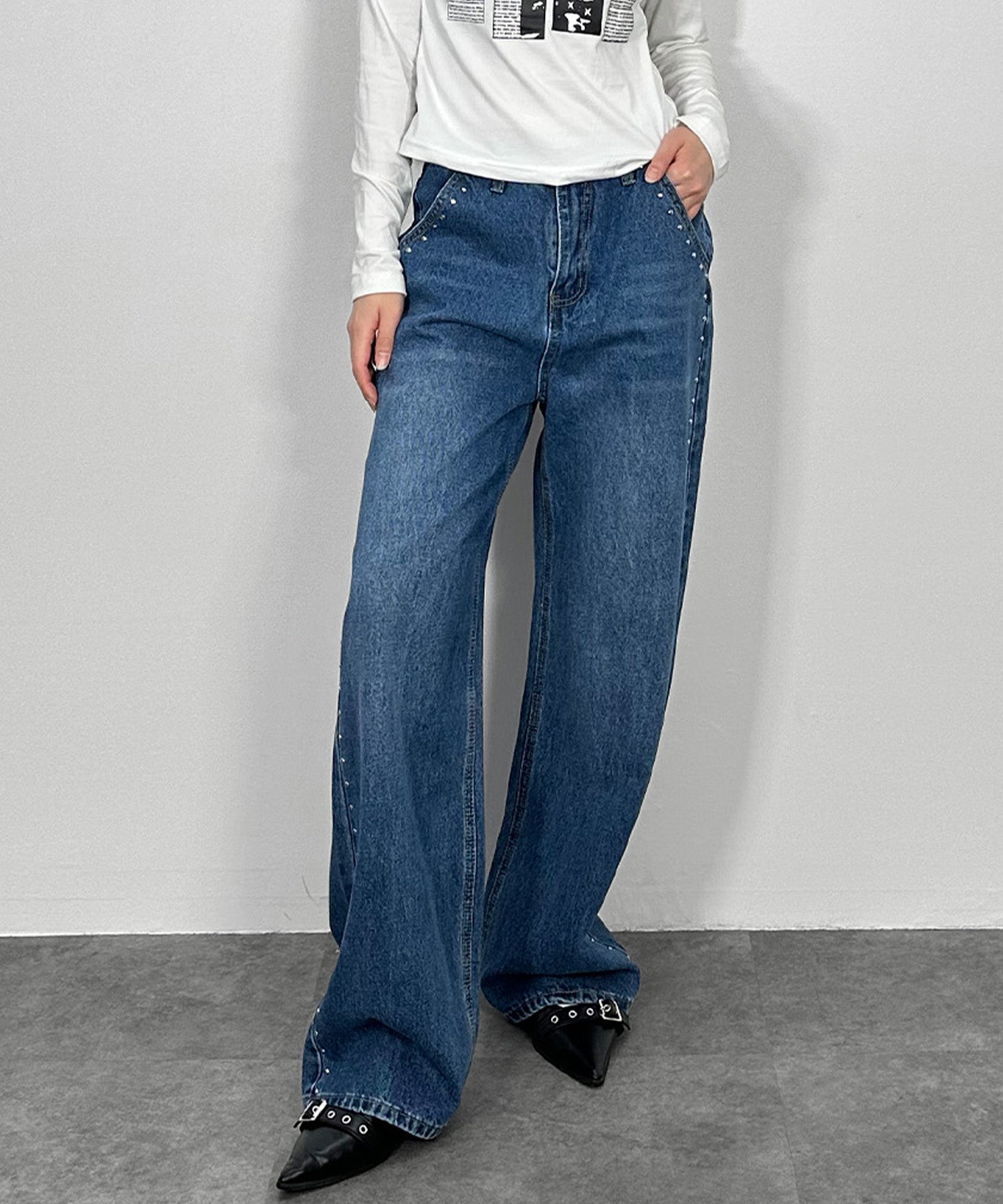 アイレットストレートデニムパンツ