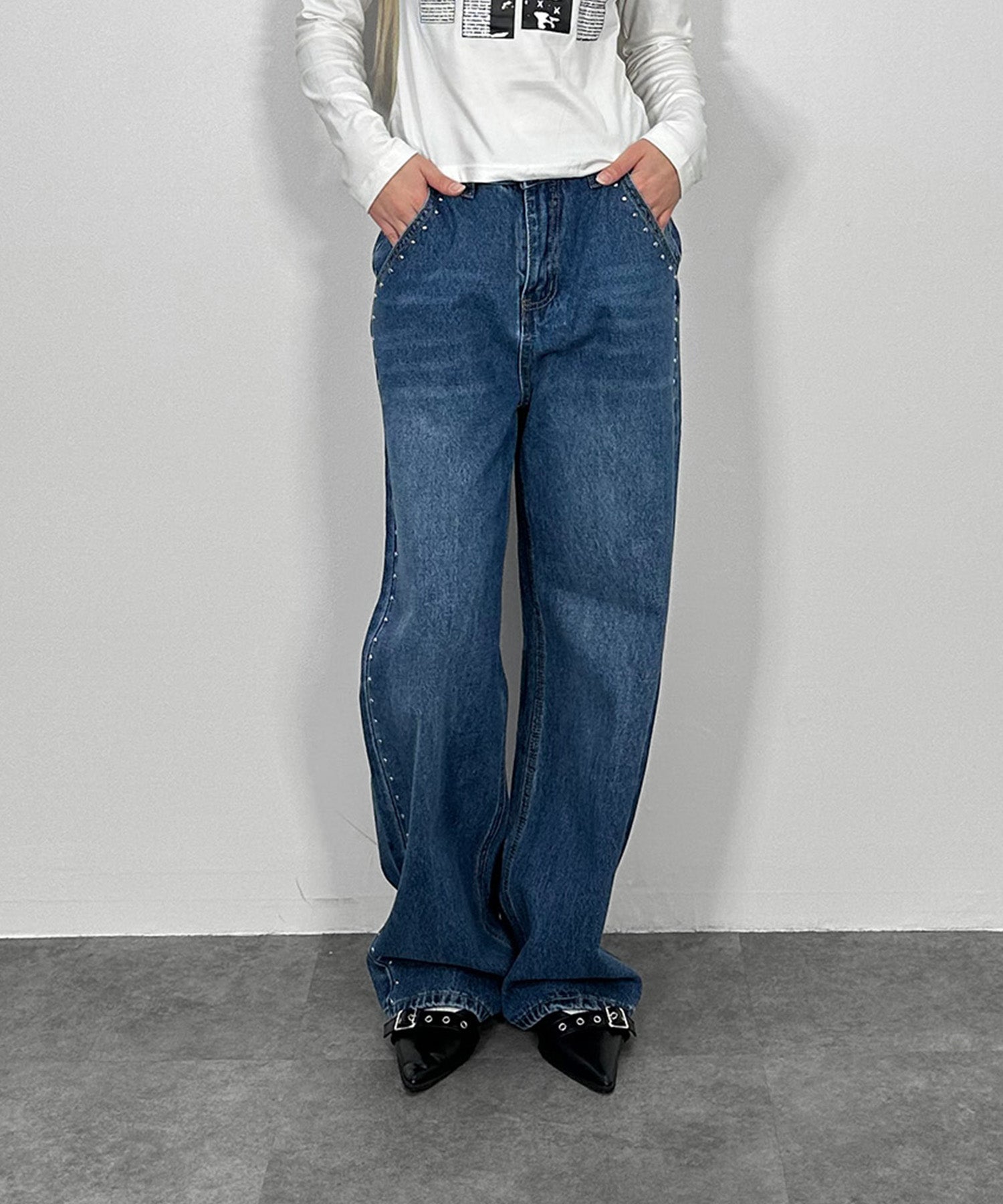 アイレットストレートデニムパンツ