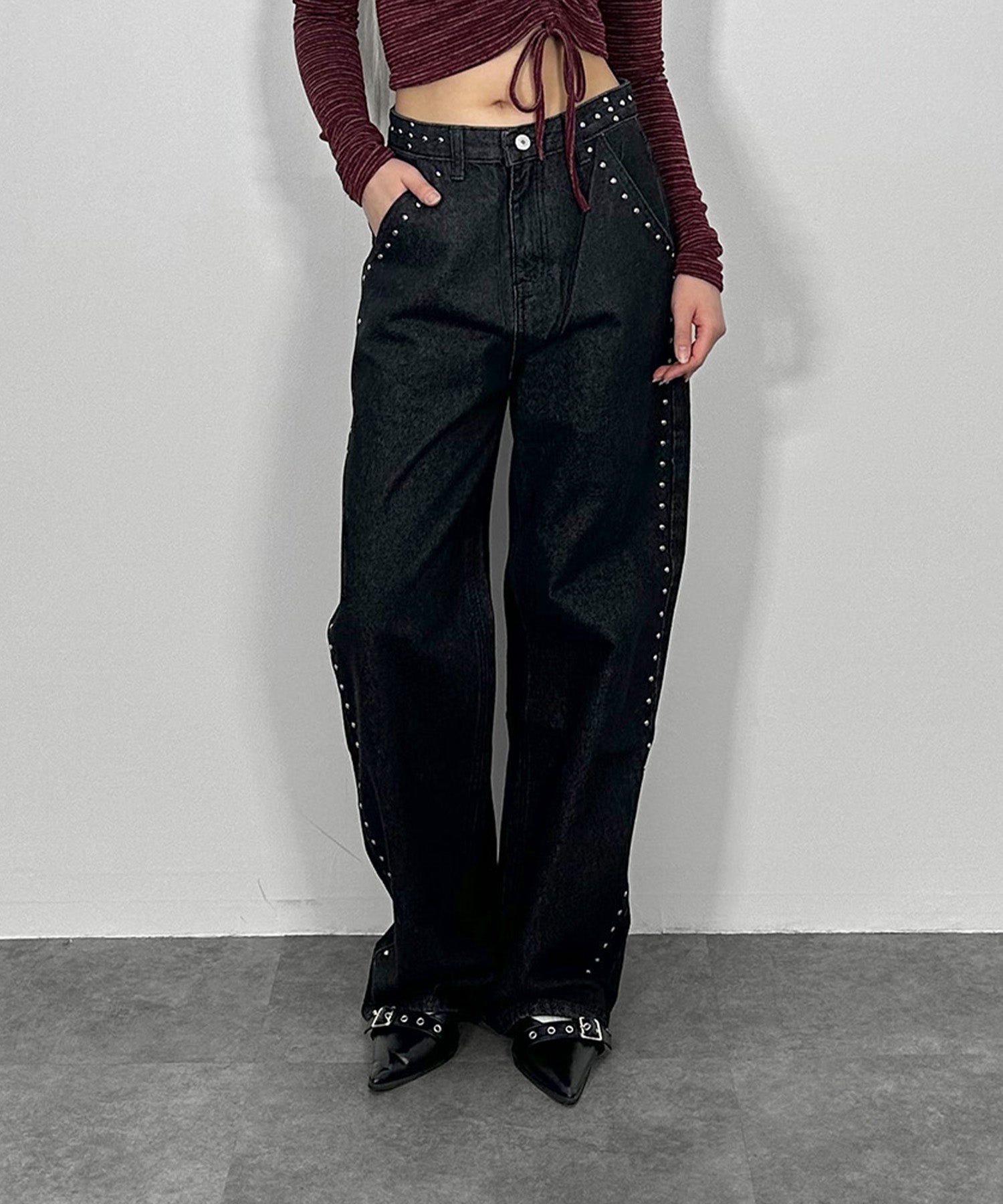 アイレットストレートデニムパンツ