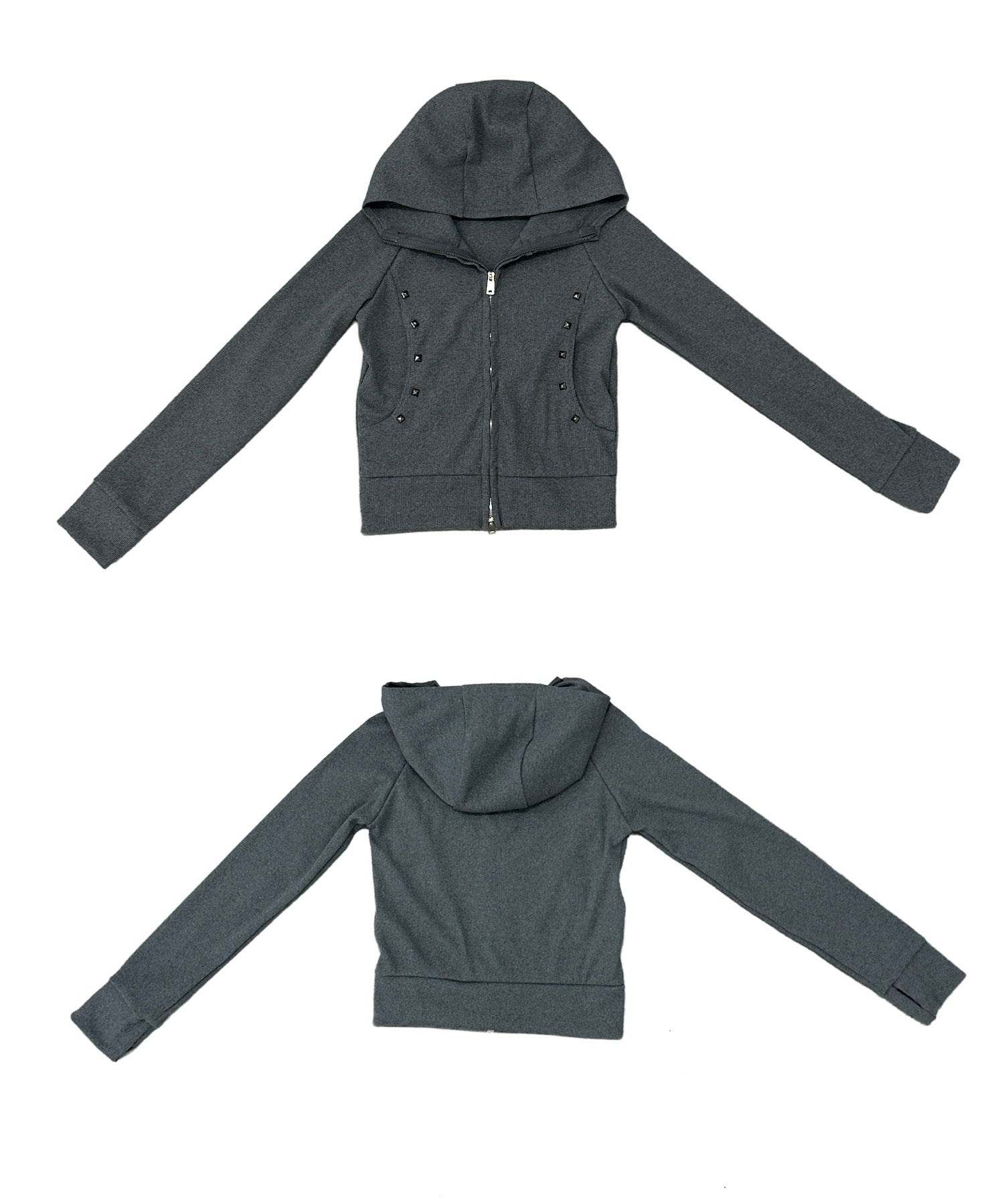 スタッズリブフードパーカー