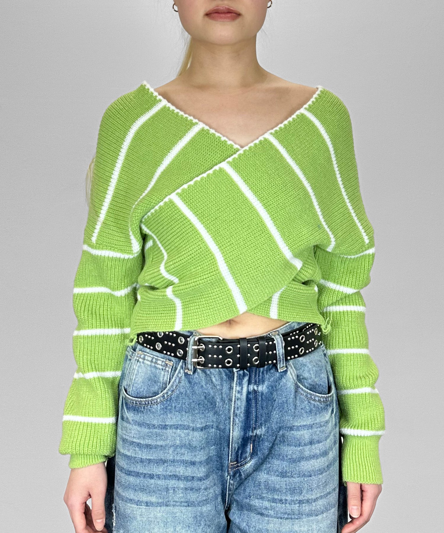 クロスオフショルストライプニット